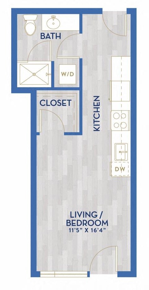 Floor plan for studio, 1 bath, 433 sqft